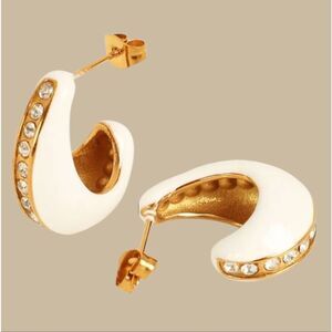 Petra White Gold Hoop Earrings With Rhinestones | NWOT